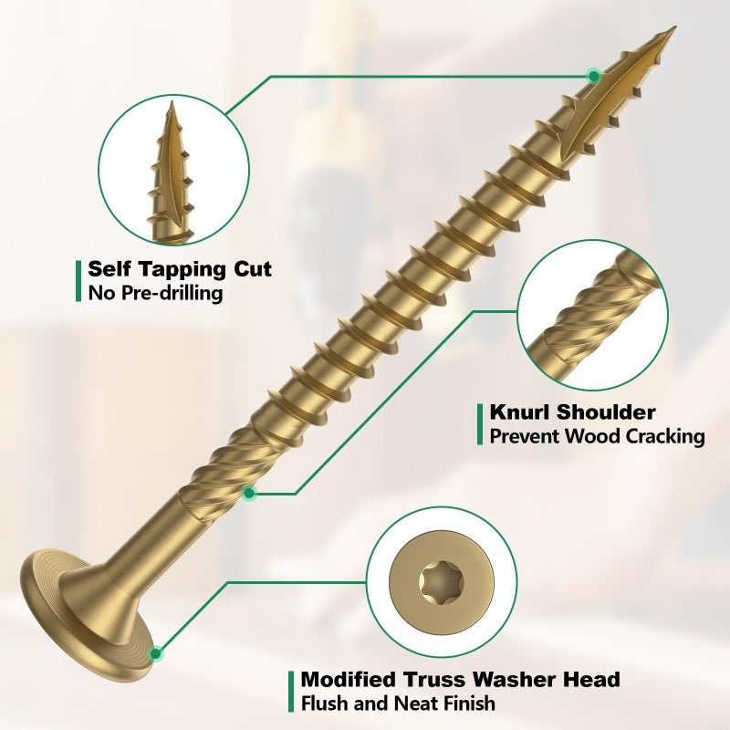 FMhotu 4-1/2 Inch Heavy-Duty Outdoor Deck Screws, 250Pcs Star Drive Decking Wood Screws, Rust Resistant Timber Screws for Timber/Log/Landscaping Wood (#14 x 4-1/2 Tan - Image 3